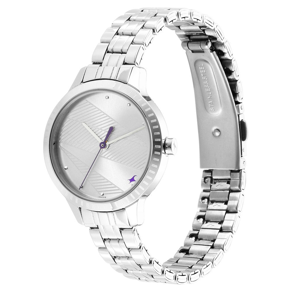 Fastrack Stunners Quartz Analog Silver Dial Metal Strap Watch for Girls