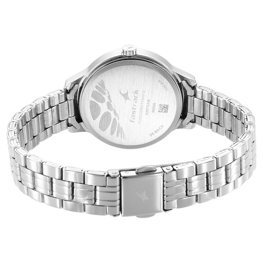 Fastrack Stunners Quartz Analog Silver Dial Metal Strap Watch for Girls