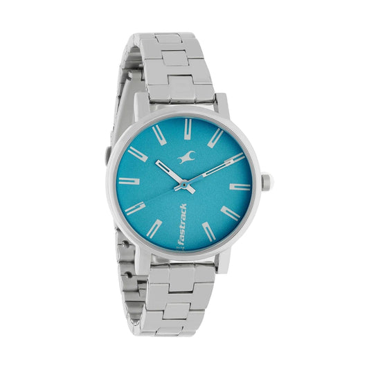 Fastrack Fundamentals Quartz Analog Blue Dial Stainless Steel Strap Watch for Girls