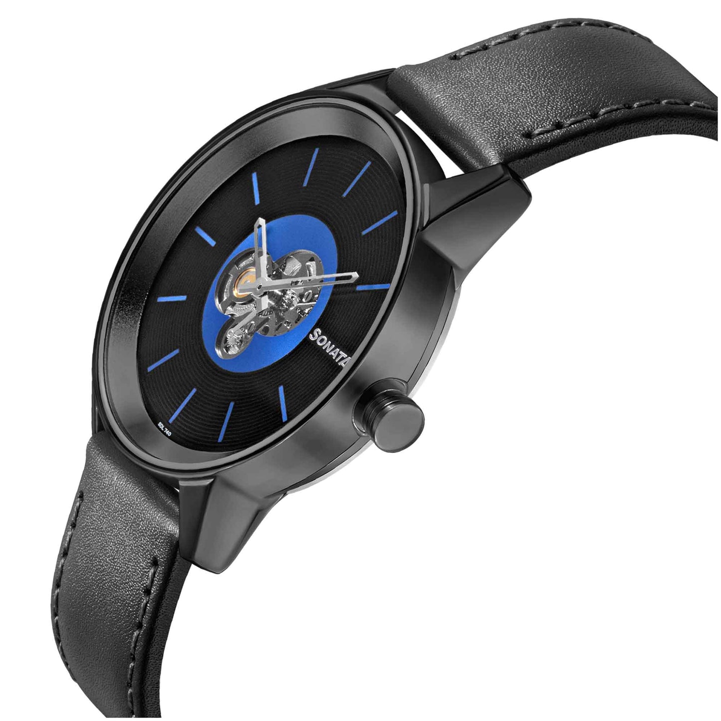 Sonata Quartz Multifunction Blue Dial Leather Strap Watch for Men