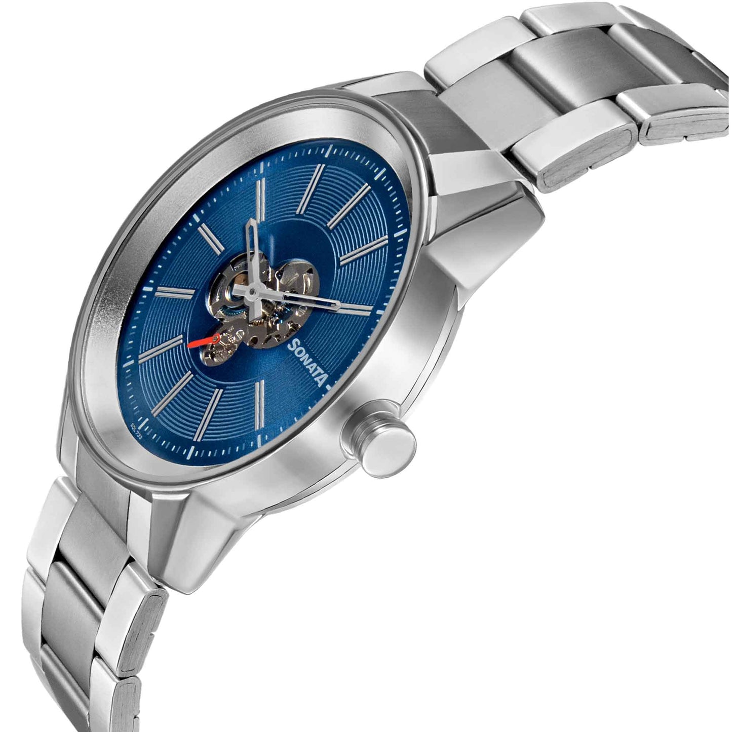 Sonata Quartz Multifunction Blue Dial Stainless Steel Strap Watch for Men