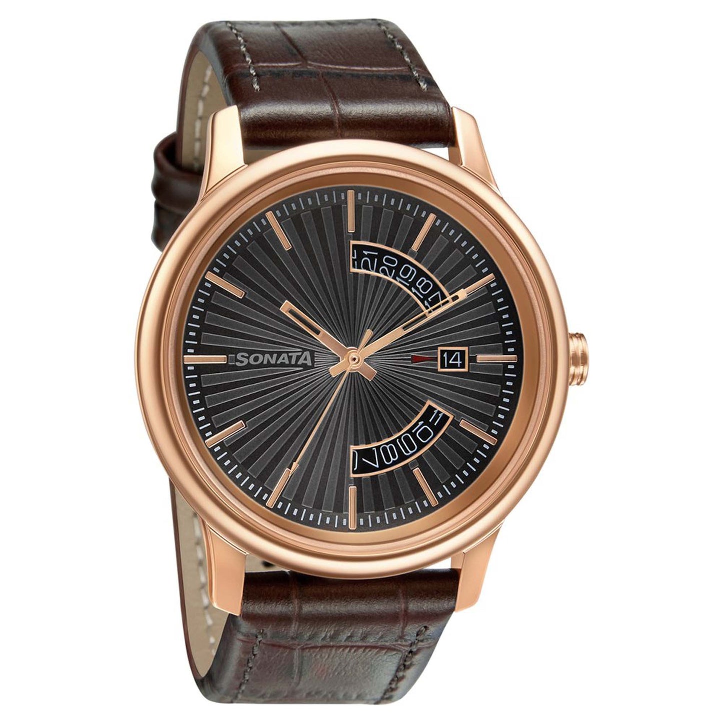 Sonata Quartz Analog with Date Leather Strap Watch for Men