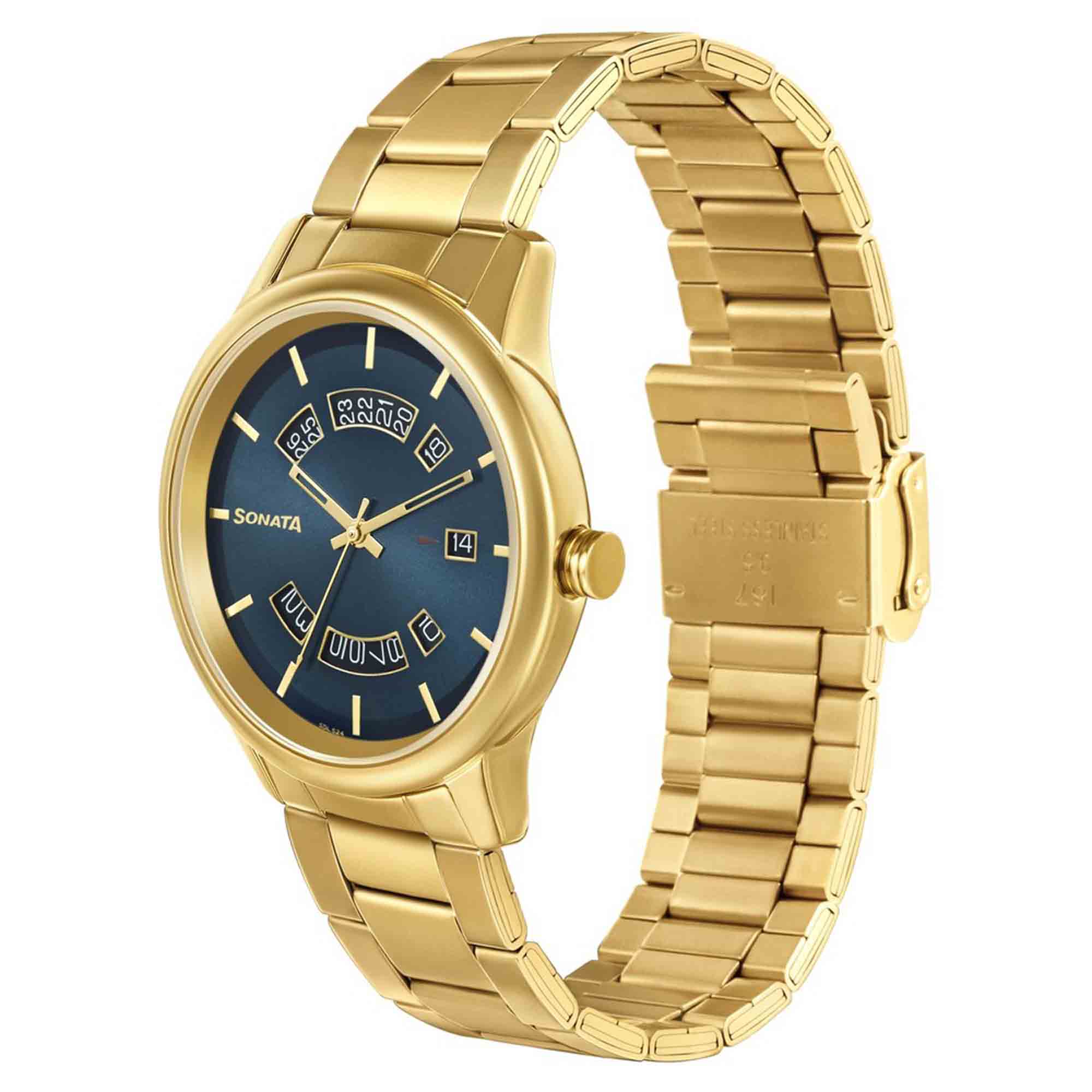 Sonata Quartz Analog with Date Stainless Steel Strap Watch for Men