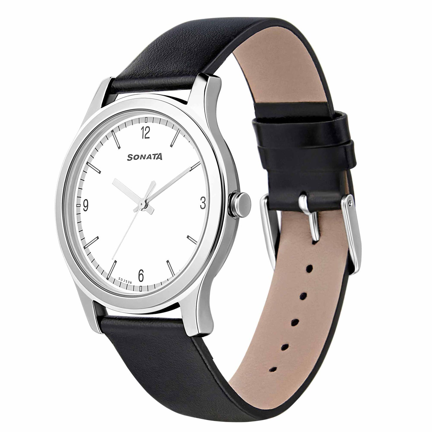 Sonata Quartz Analog White Dial Leather Strap Watch for Men