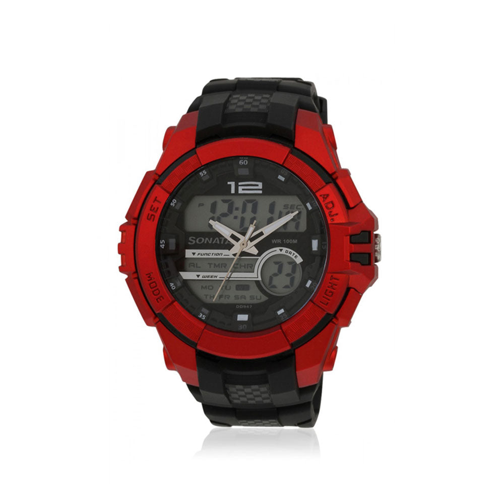 SF Quartz Analog Digital Black Dial Plastic Strap Watch for Men