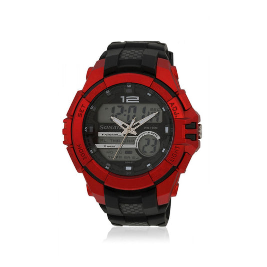 SF Quartz Analog Digital Black Dial Plastic Strap Watch for Men