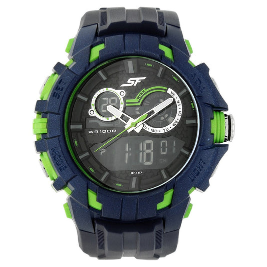 SF Quartz Analog Digital Black Dial Plastic Strap Watch for Men