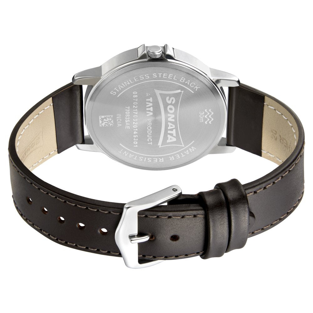 Sonata Quartz Analog Grey Dial Leather Strap Watch for Men