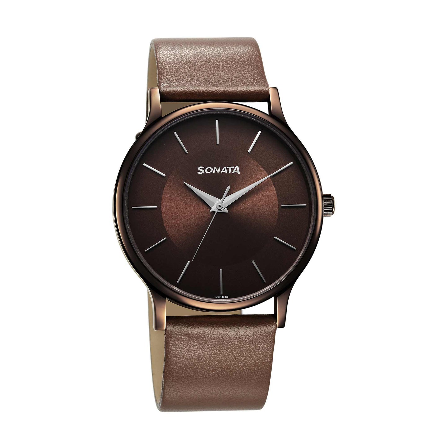 Sonata Aspire Quartz Analog Brown Dial Leather Strap Watch for Men