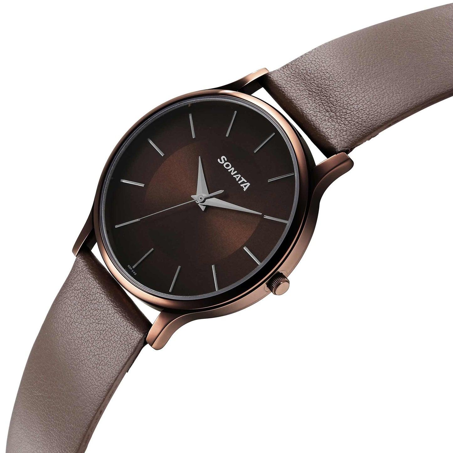 Sonata Aspire Quartz Analog Brown Dial Leather Strap Watch for Men