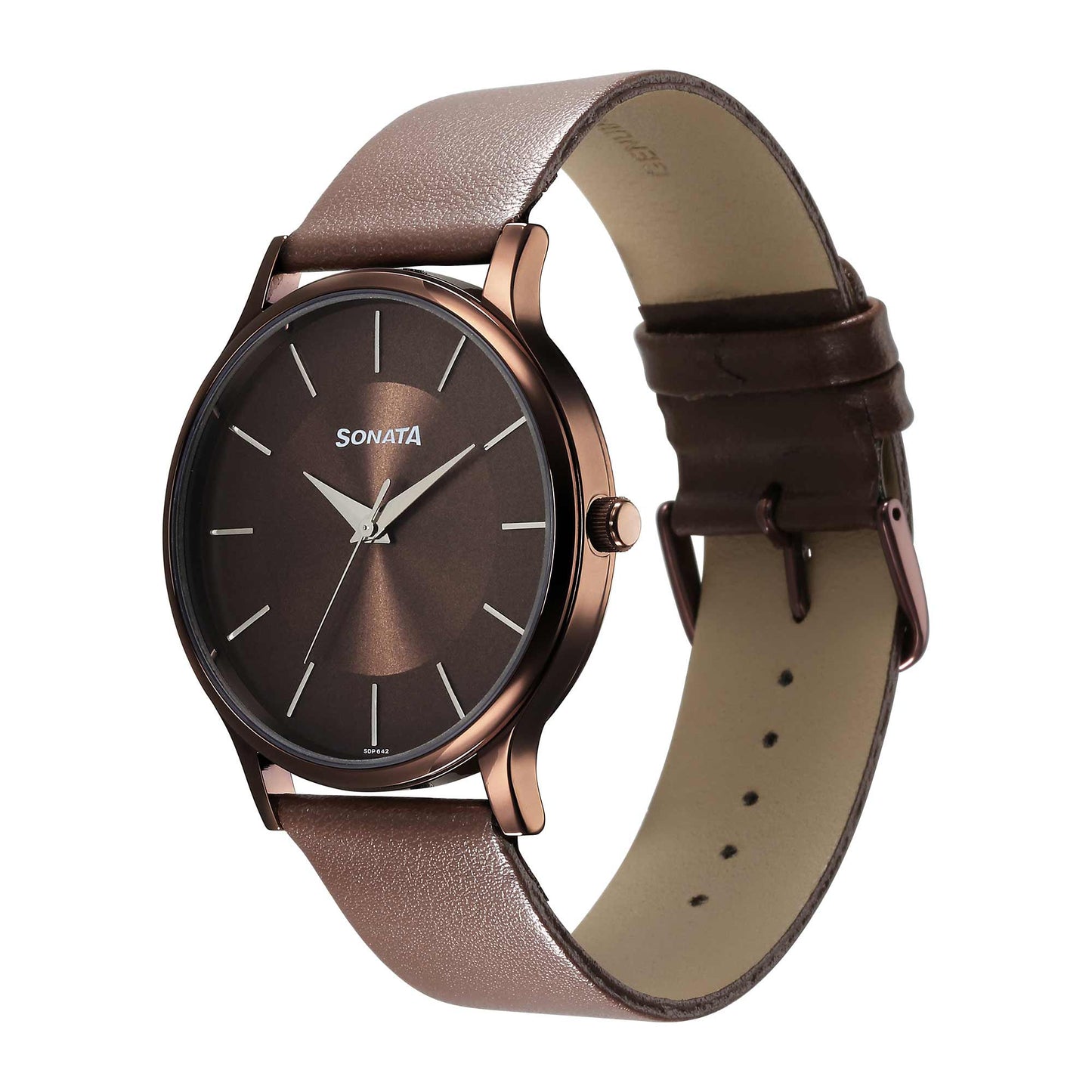 Sonata Aspire Quartz Analog Brown Dial Leather Strap Watch for Men