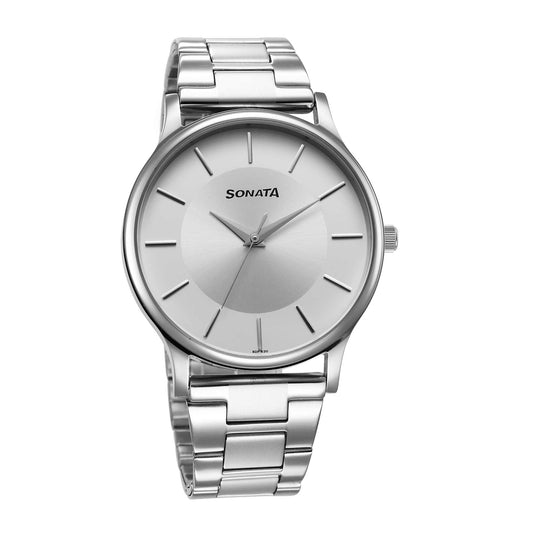 Sonata Aspire Quartz Analog Silver Dial Stainless Steel Strap Watch for Men