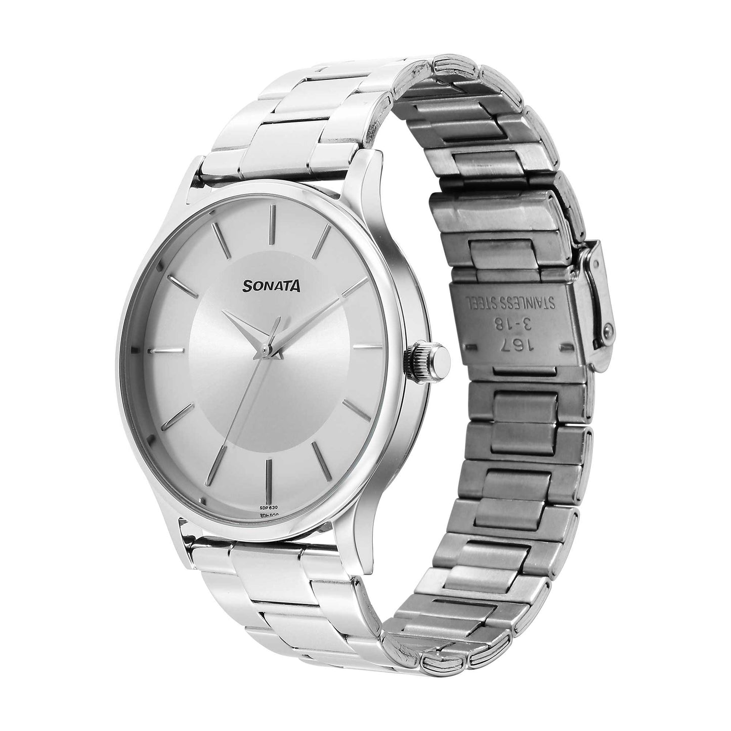 Sonata Aspire Quartz Analog Silver Dial Stainless Steel Strap Watch for Men