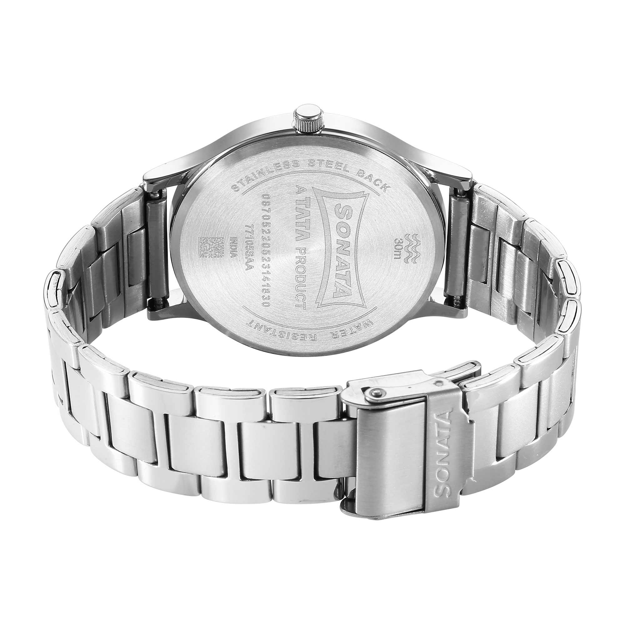 Sonata Aspire Quartz Analog Silver Dial Stainless Steel Strap Watch for Men