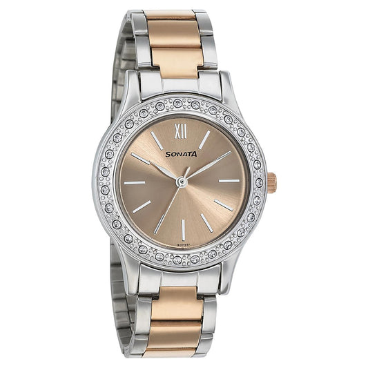 Sonata Blush Rose Gold Dial Women Watch With Stainless Steel Strap