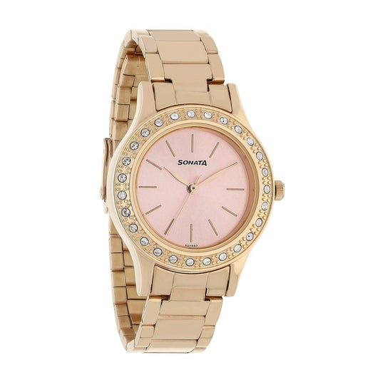 Sonata Blush Pink Dial Women Watch With Stainless Steel Strap