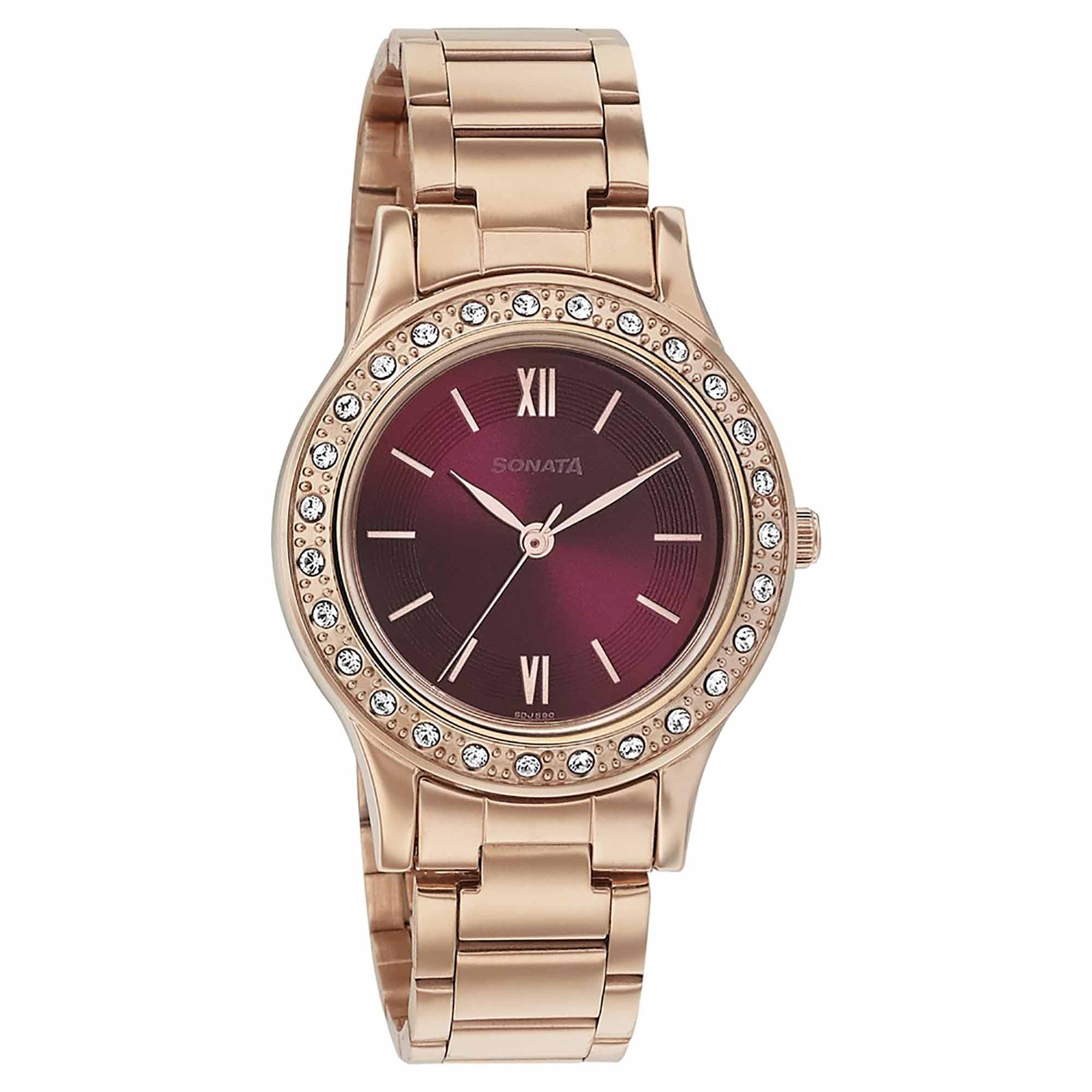 Sonata Blush It Up Maroon Dial Women Watch With Stainless Steel Strap