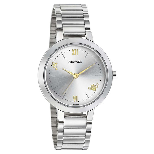 Sonata Play Silver Dial Women Watch With Stainless Steel Strap