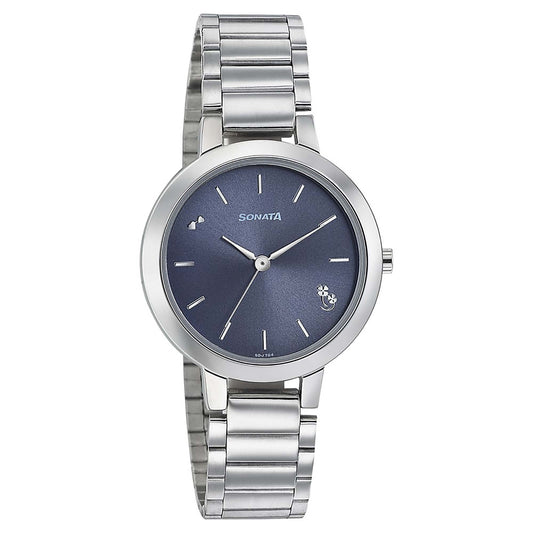 Sonata Play Blue Dial Women Watch With Stainless Steel Strap