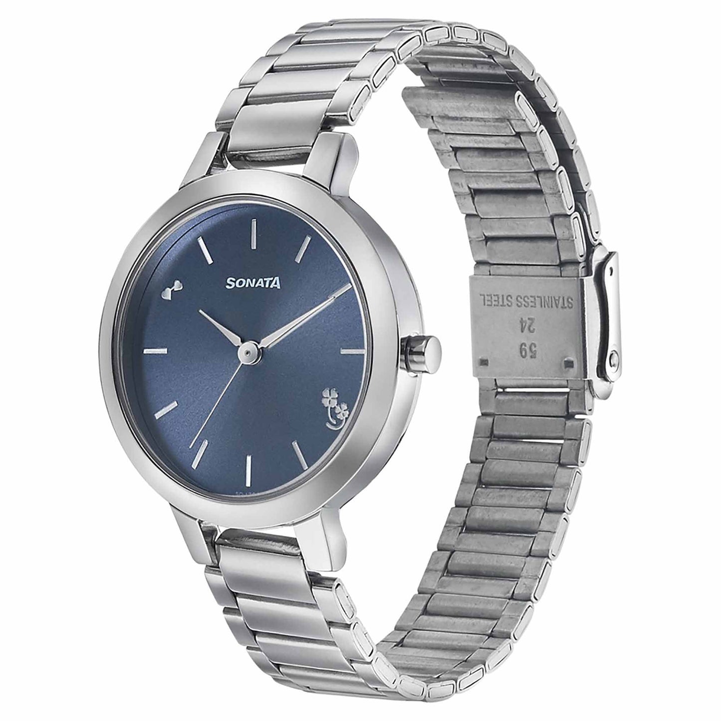 Sonata Play Blue Dial Women Watch With Stainless Steel Strap