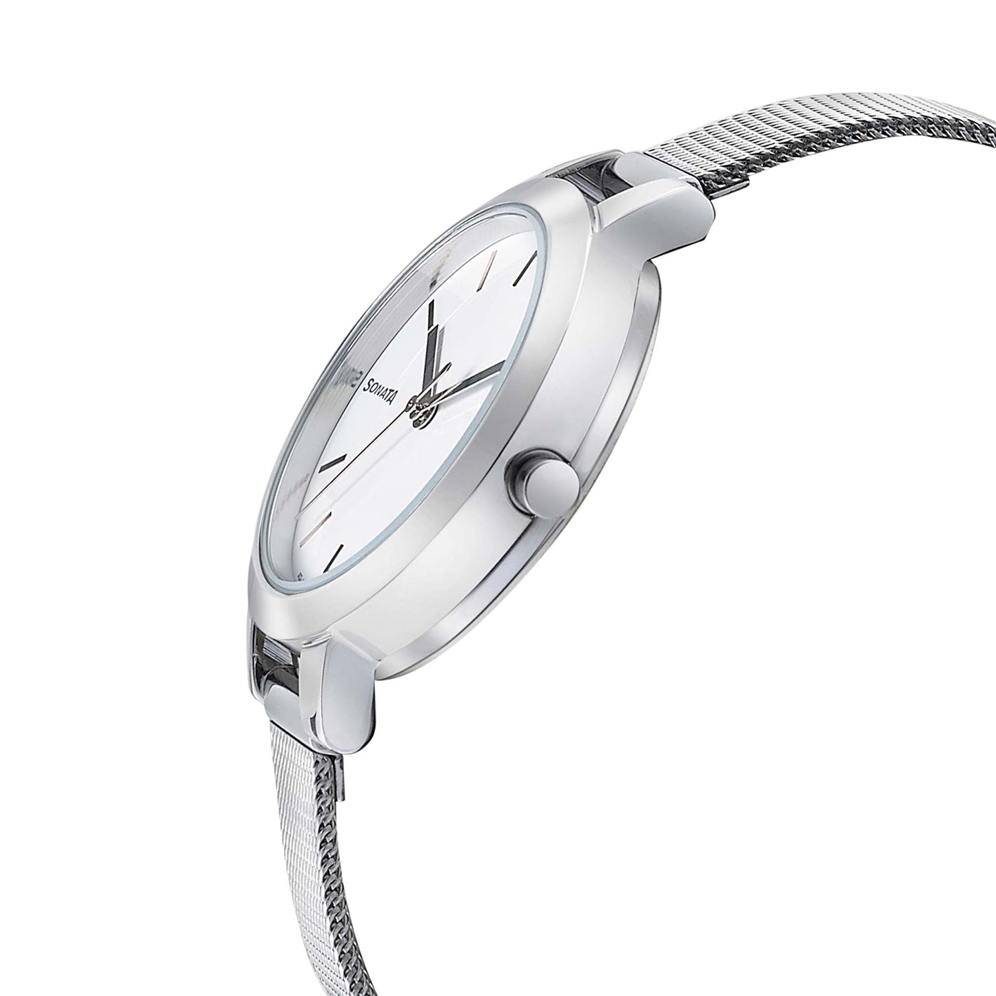 Sonata Silver Lining White Dial Women Watch With Stainless Steel Strap