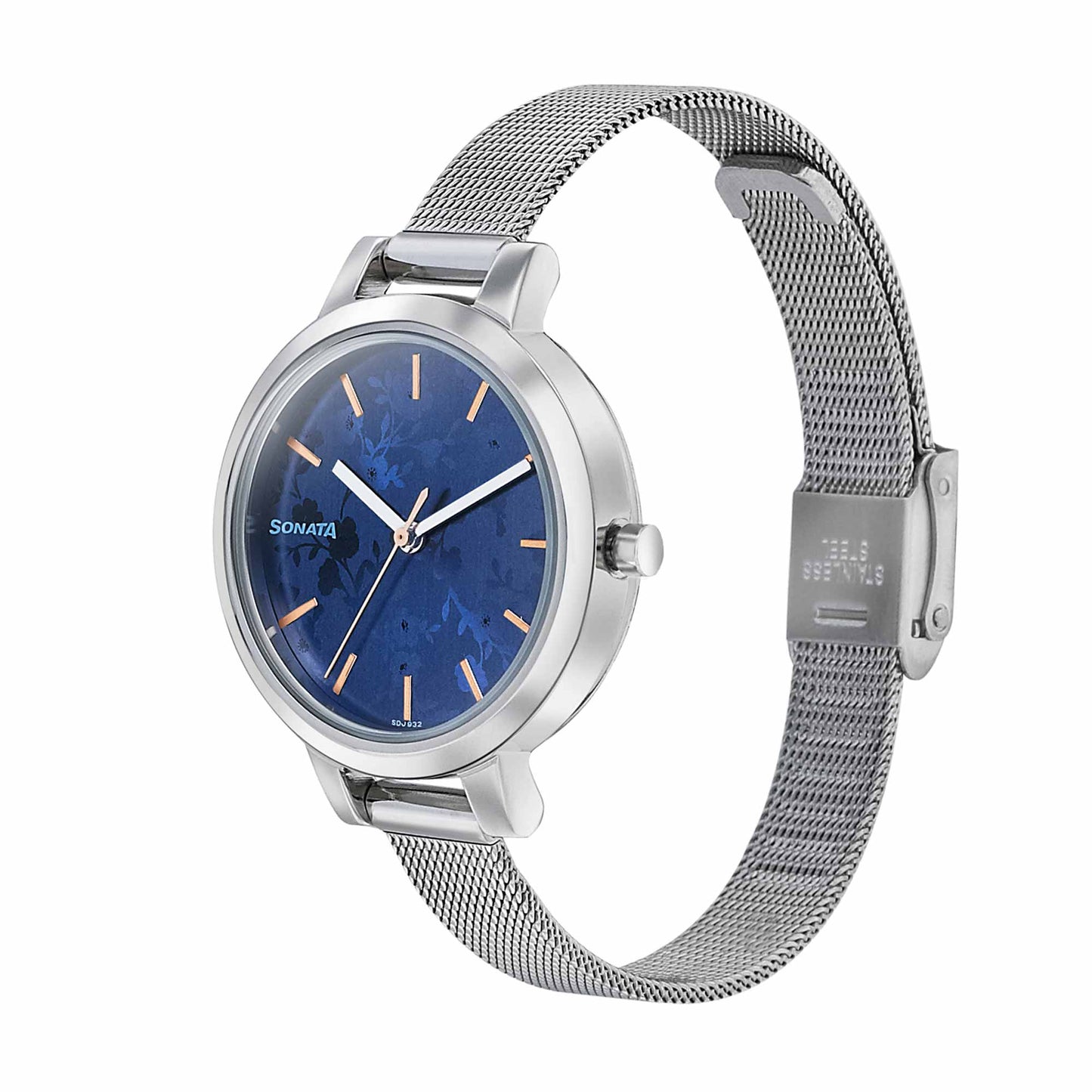 Sonata Silver Lining Blue Dial Women Watch With Stainless Steel Strap