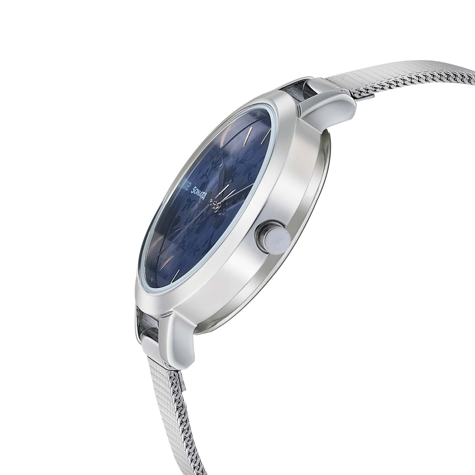 Sonata Silver Lining Blue Dial Women Watch With Stainless Steel Strap