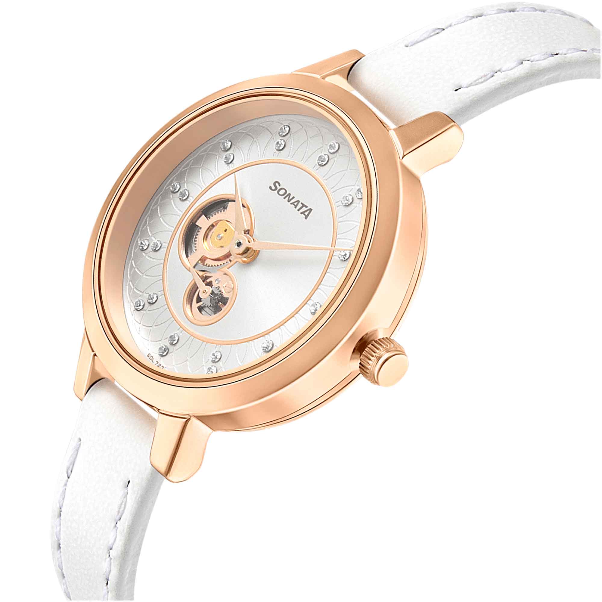 Sonata Unveil Quartz Multifunction Leather Strap Watch for Women