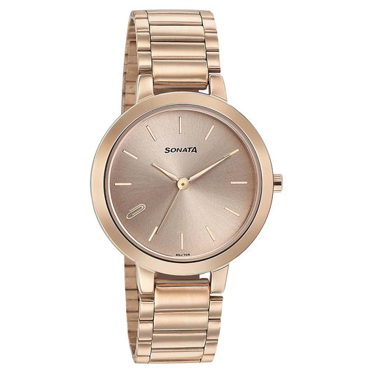 Sonata Play Rose Gold Dial Women Watch With Stainless Steel Strap