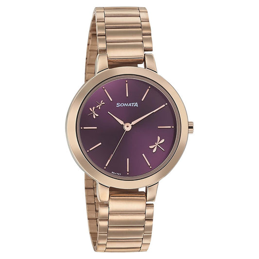 Sonata Play Purple Dial Women Watch With Stainless Steel Strap