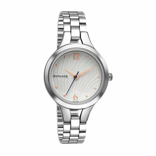 Sonata Workwear White Dial Women Watch With Stainless Steel Strap