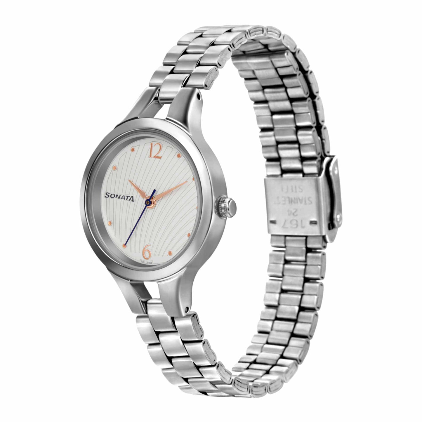 Sonata Workwear White Dial Women Watch With Stainless Steel Strap