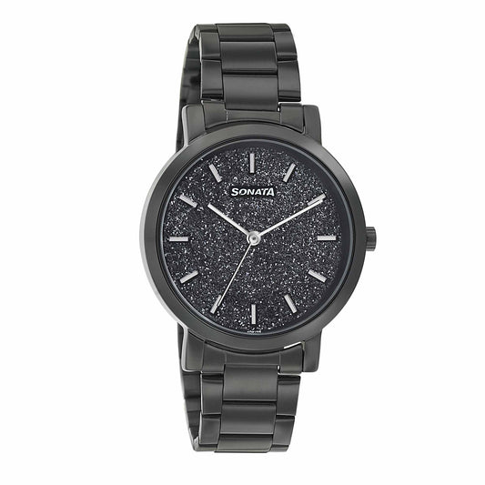 Sonata Onyx Black Dial Women Watch With Stainless Steel Strap