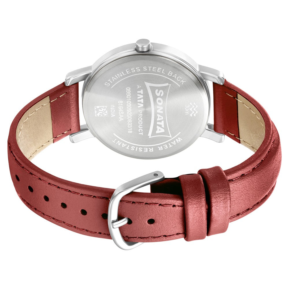 Sonata Play White Dial Women Watch With Leather Strap