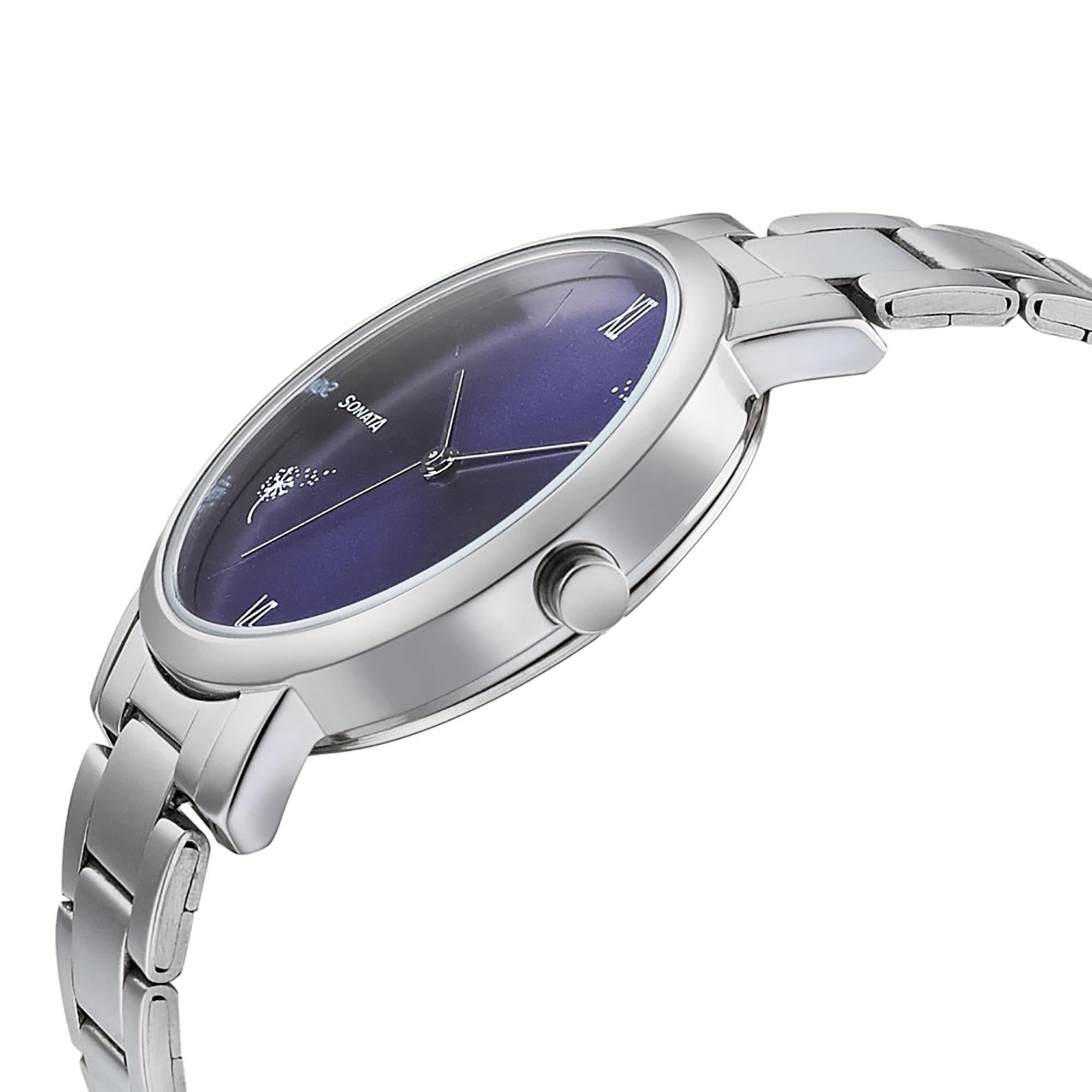 Sonata Play Blue Dial Women Watch With Stainless Steel Strap