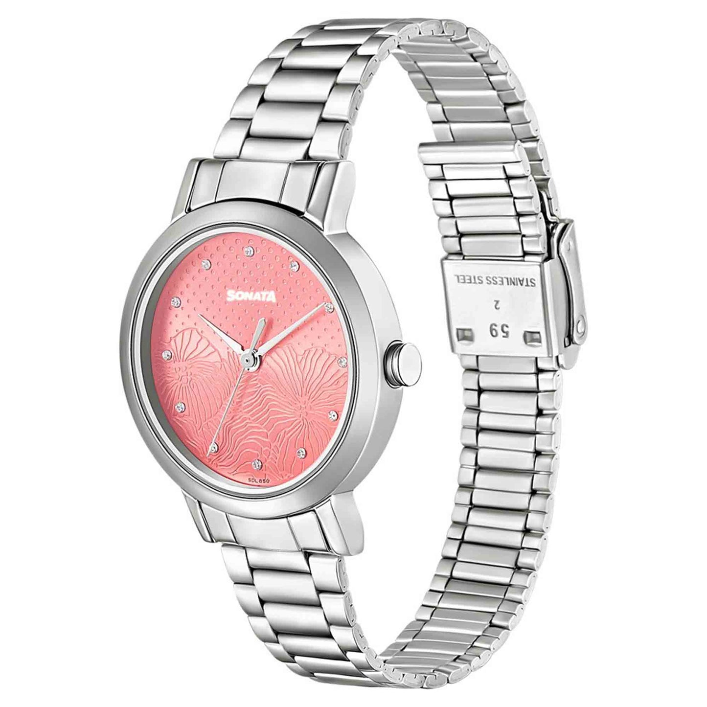 Sonata Linnea Pink Dial Women Watch With Stainless Steel Strap