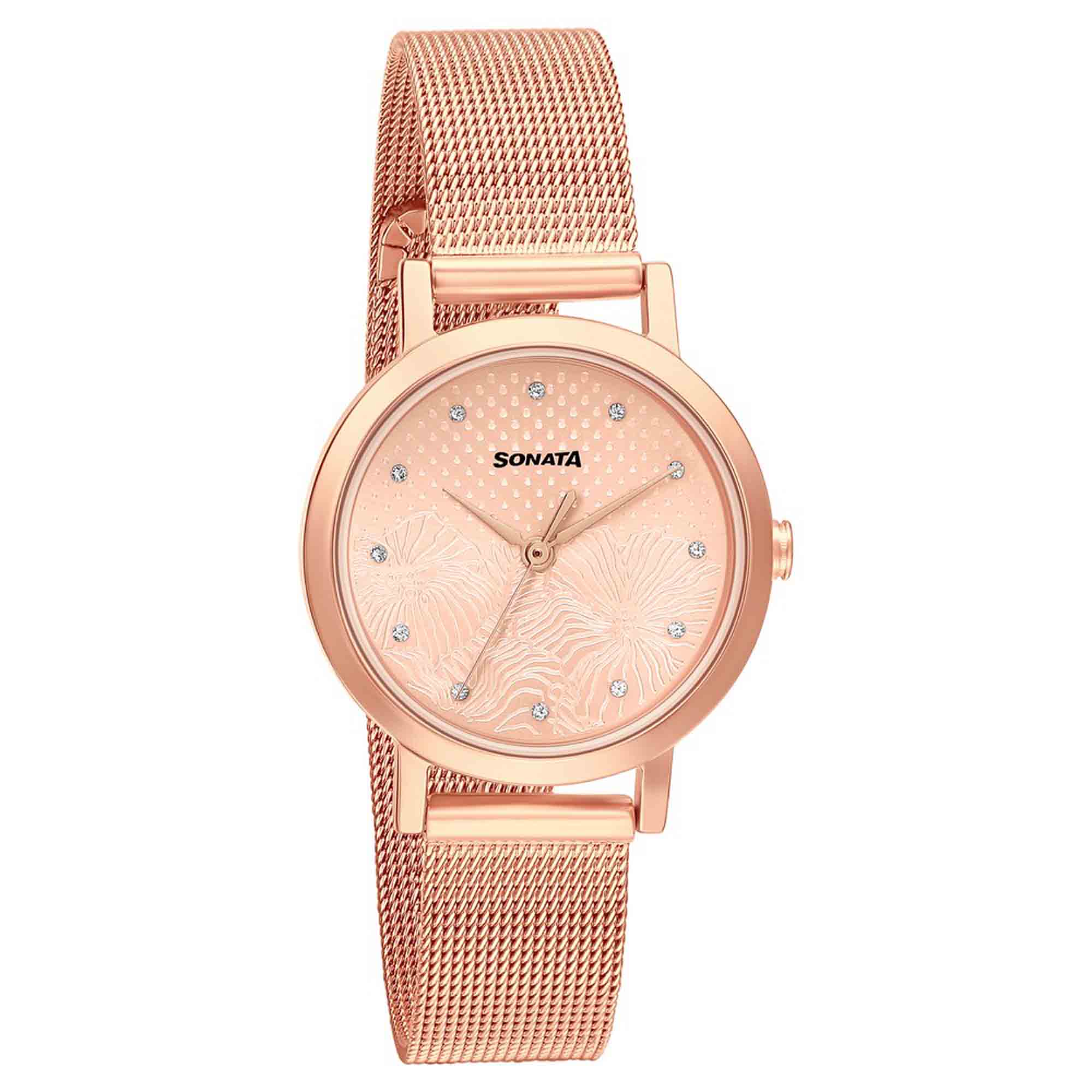 Sonata Linnea Rose Gold Dial Women Watch With Stainless Steel Strap