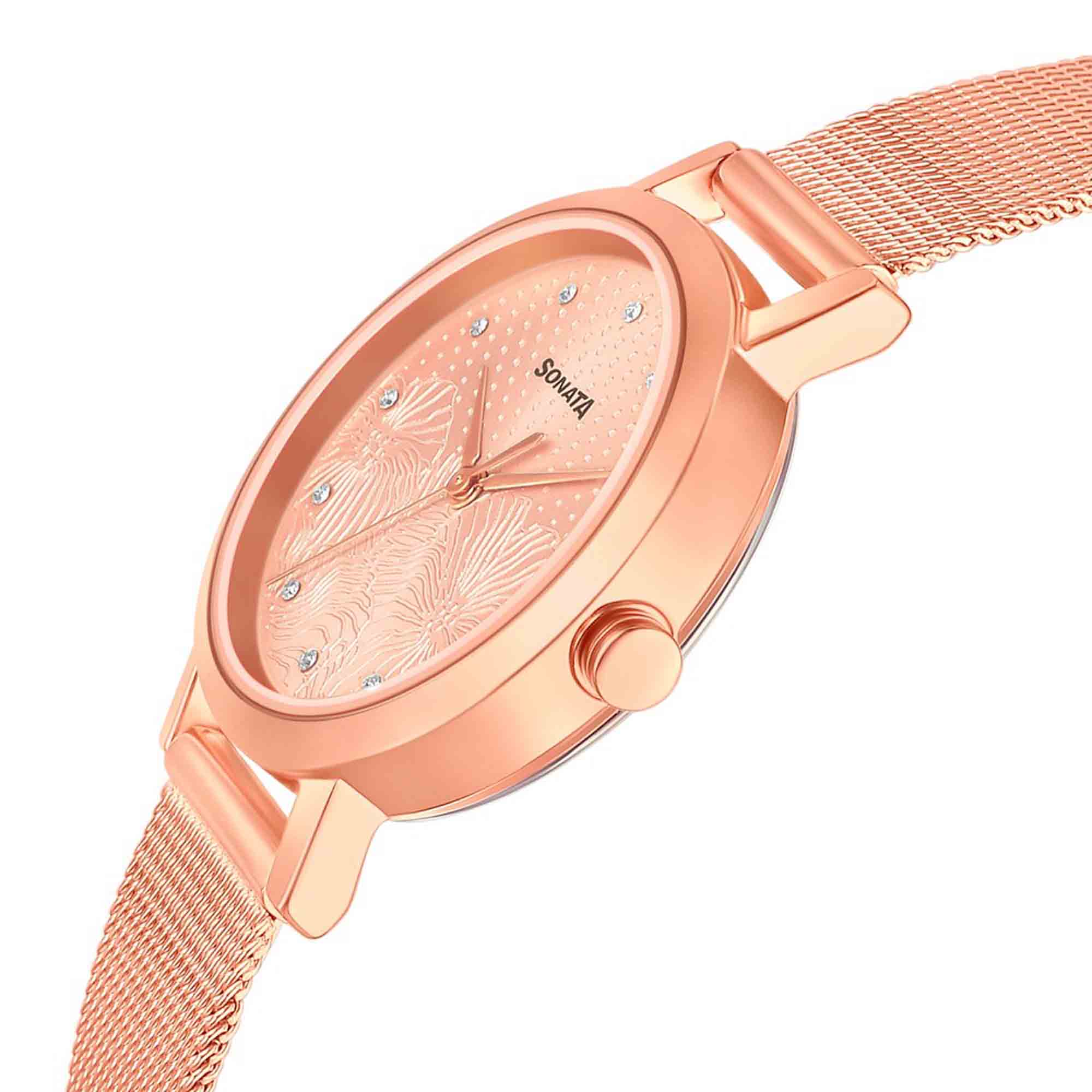 Sonata Linnea Rose Gold Dial Women Watch With Stainless Steel Strap