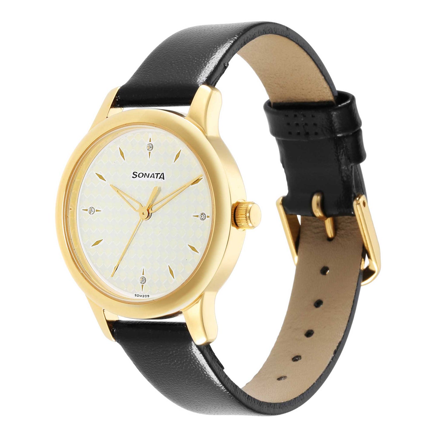 Classic Gold White Dial Leather Strap Watch for Women