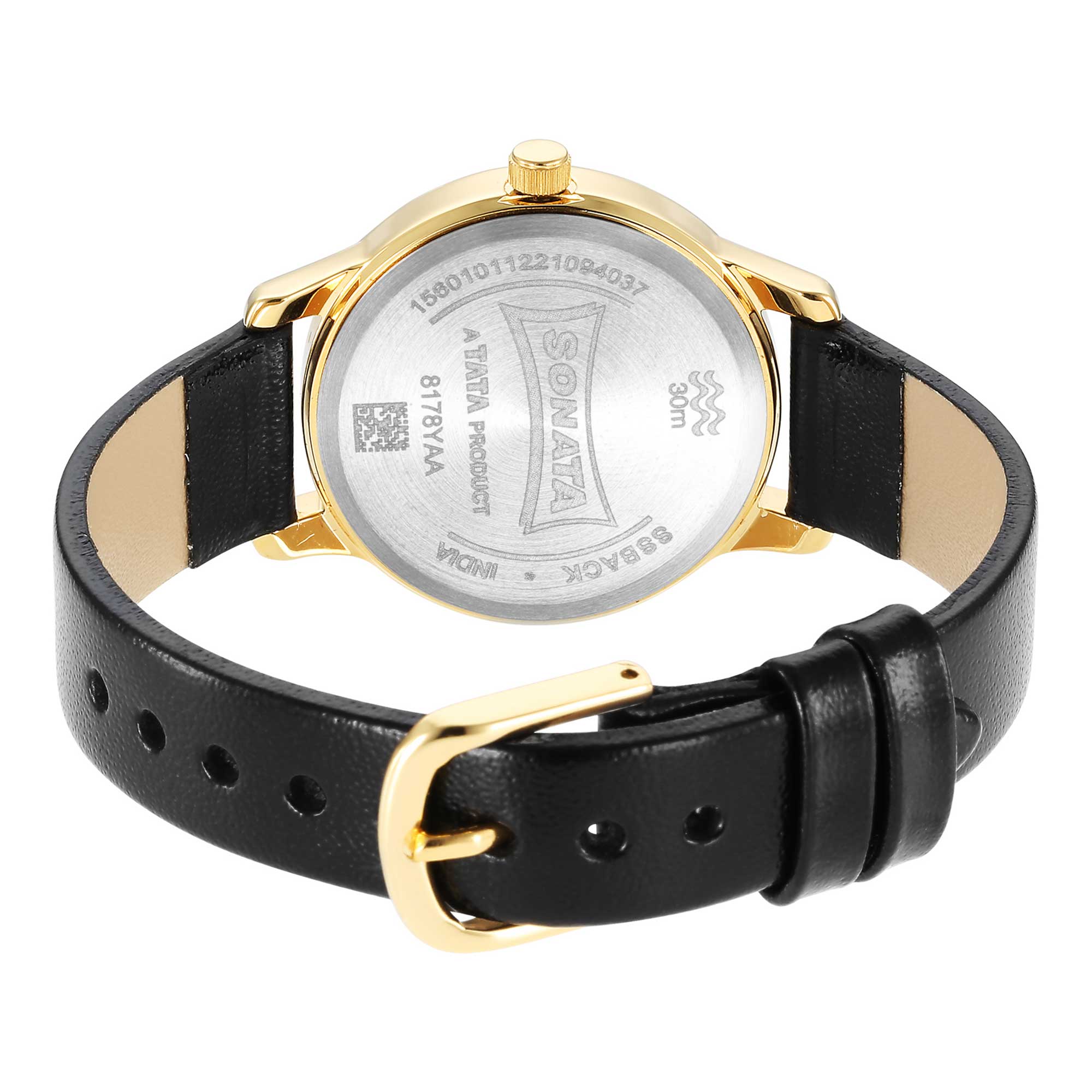 Classic Gold White Dial Leather Strap Watch for Women