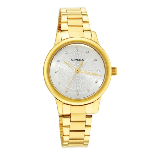 Classic Gold Silver Dial Metal Strap Watch for Women