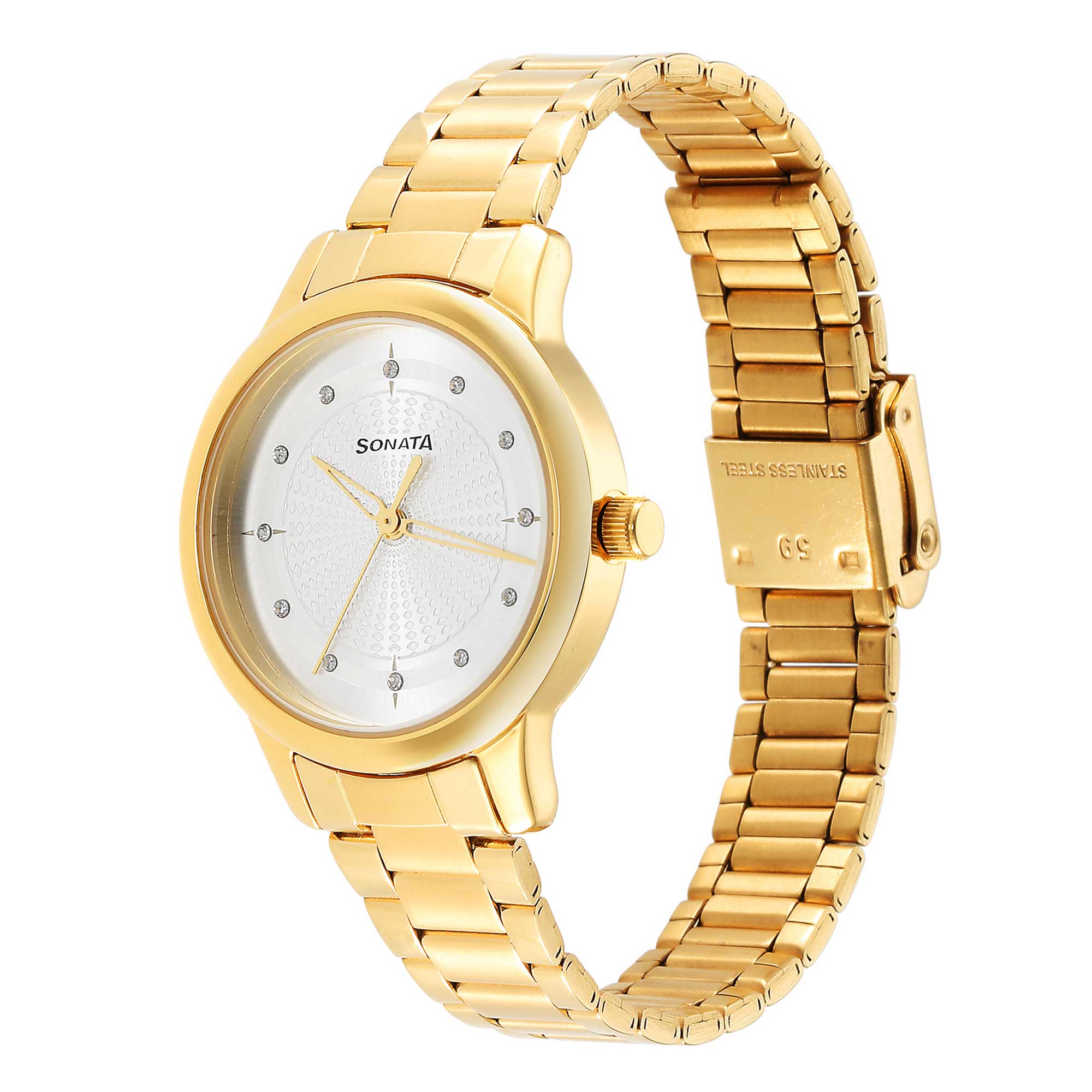 Classic Gold Silver Dial Metal Strap Watch for Women