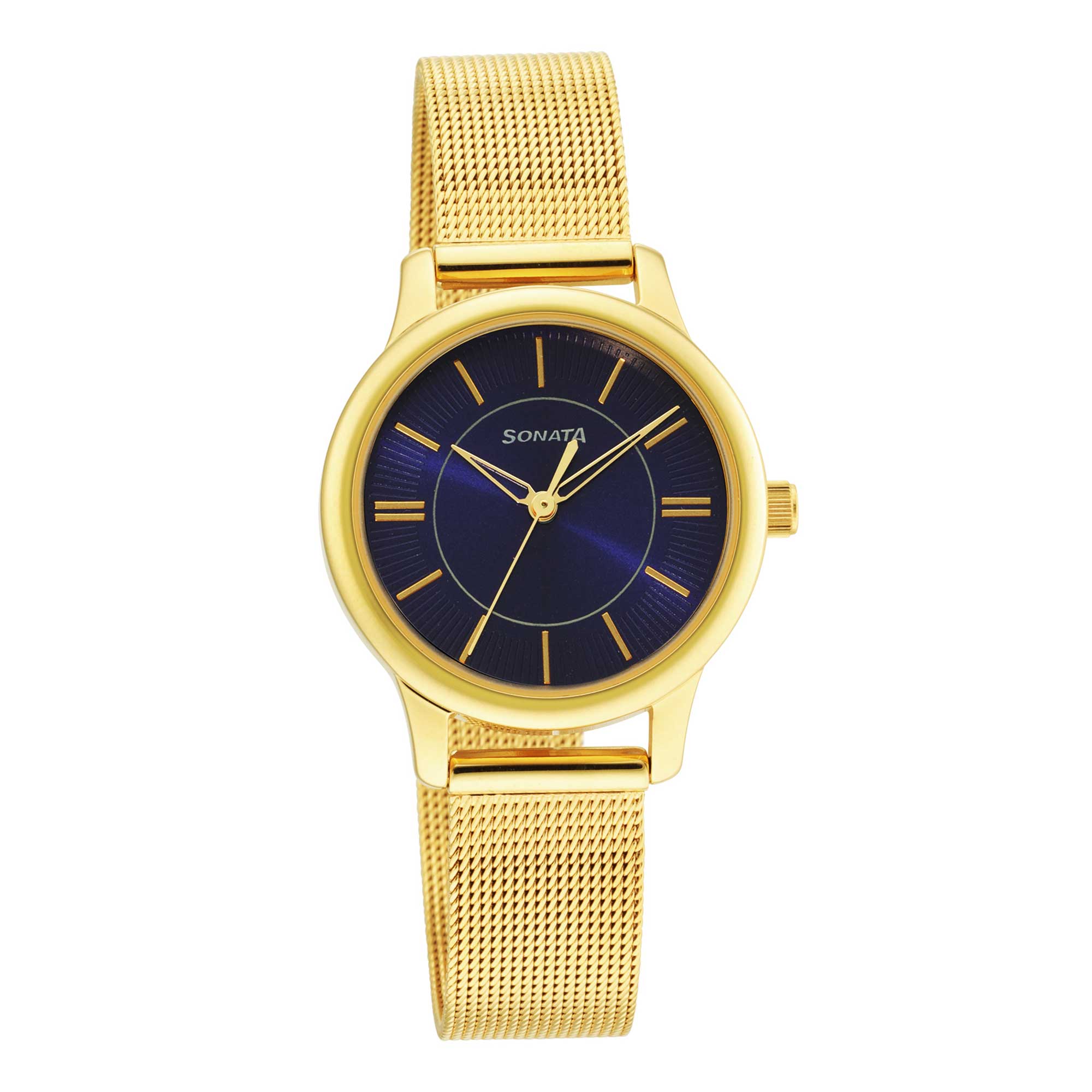 Classic Gold Blue Dial Metal Strap Watch for Women