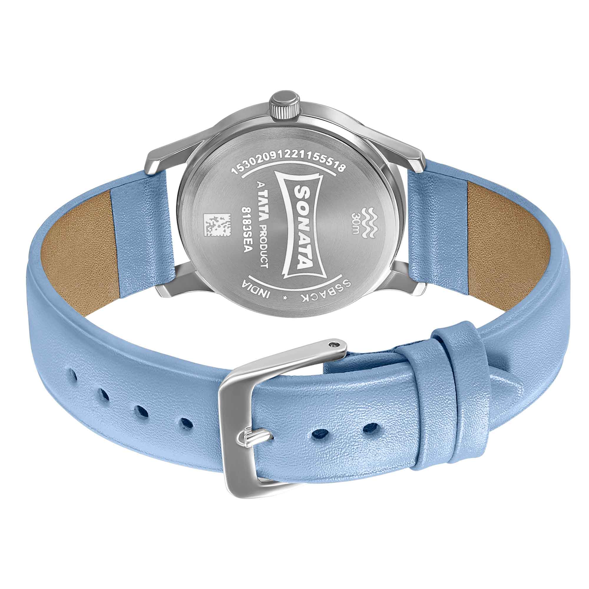 Women of Steel Blue Dial Leather Strap Watch for Women