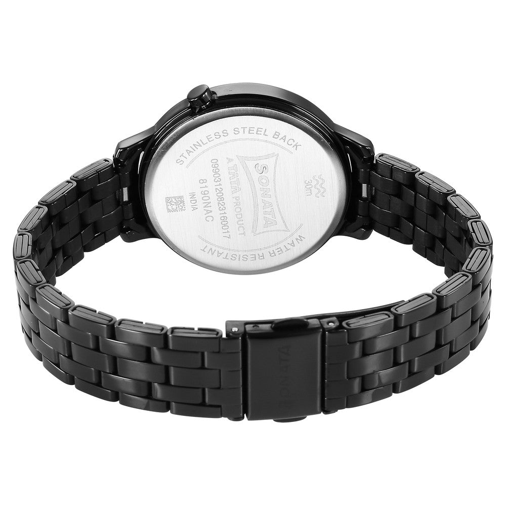 Sonata Unveil Quartz Analog Black Dial Metal Strap Watch for Women