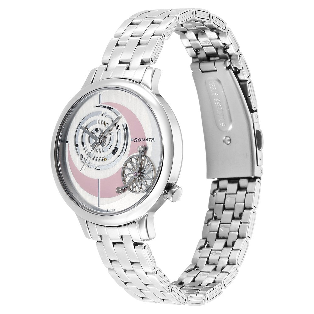 Sonata Unveil Quartz Analog Silver Dial Metal Strap Watch for Women