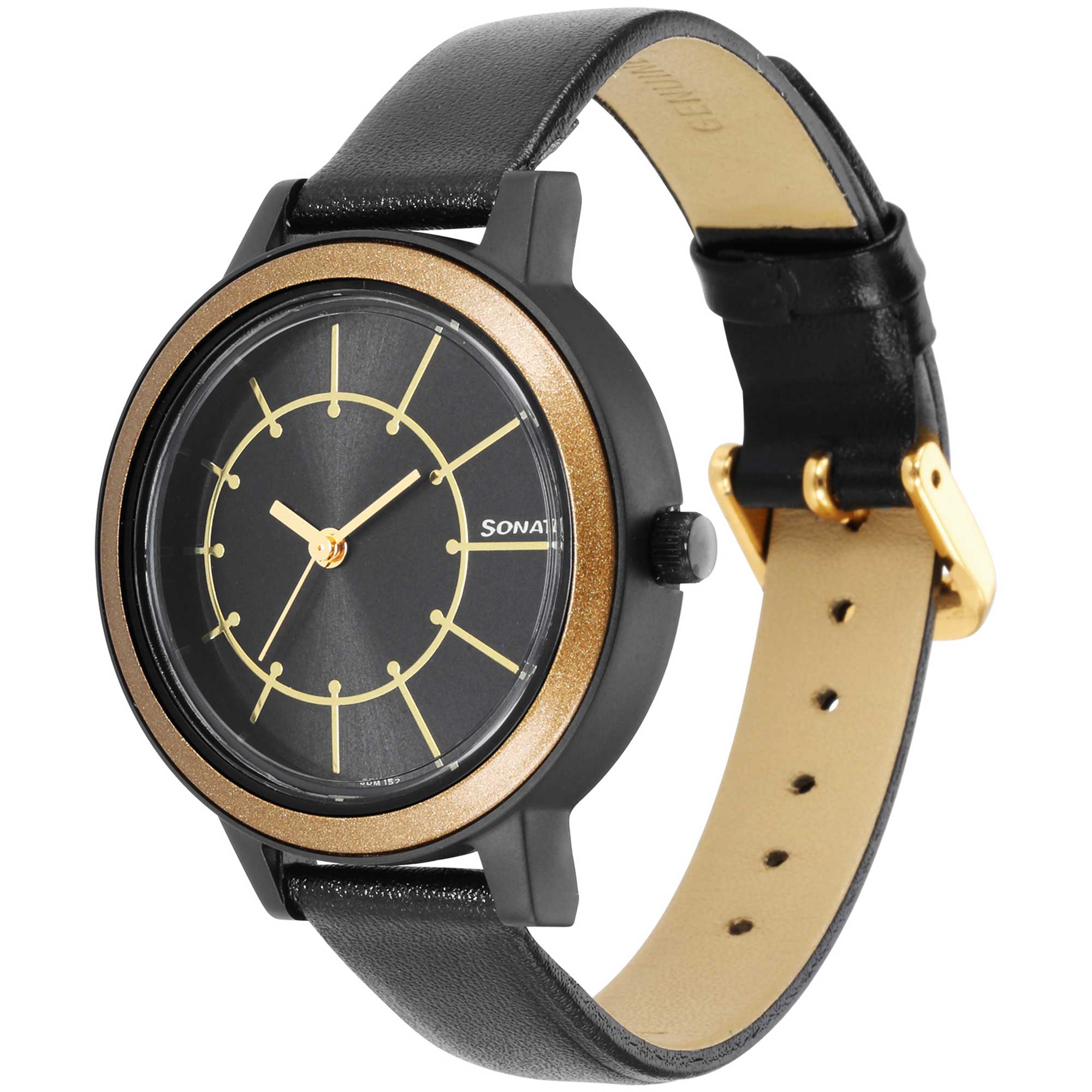 Sonata Pop Black Dial Women Watch With Leather Strap