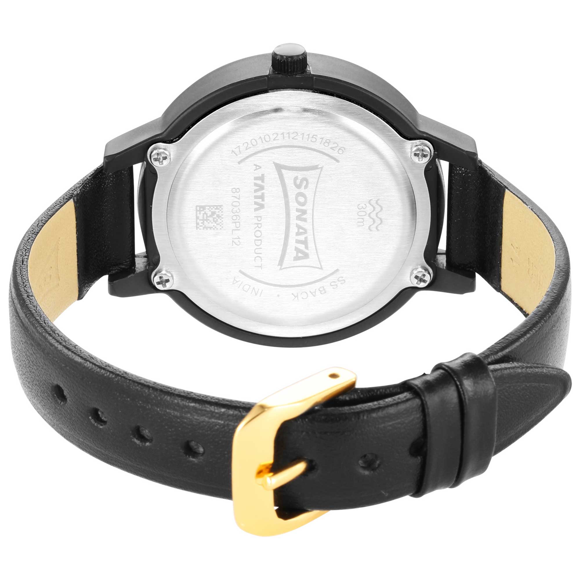 Sonata Pop Black Dial Women Watch With Leather Strap