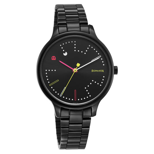 Sonata Play Black Dial Watch for Women