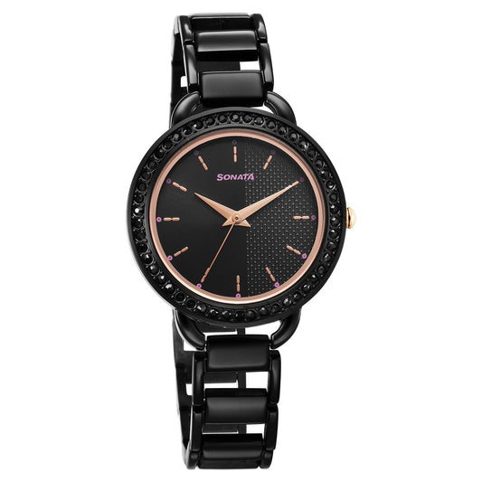 Sonata Wedding Quartz Analog Black Dial Metal Strap Watch for Women